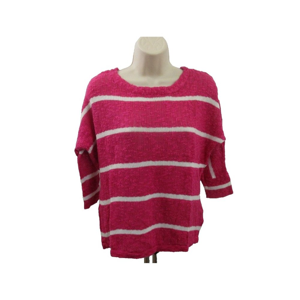 Sonoma Knit Sweater Sz Small Hot Pink & White Striped Pullover 3/4 Dolman Sleeve
